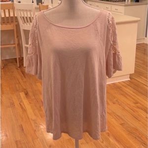 Loft blush floral crochet sleeve top